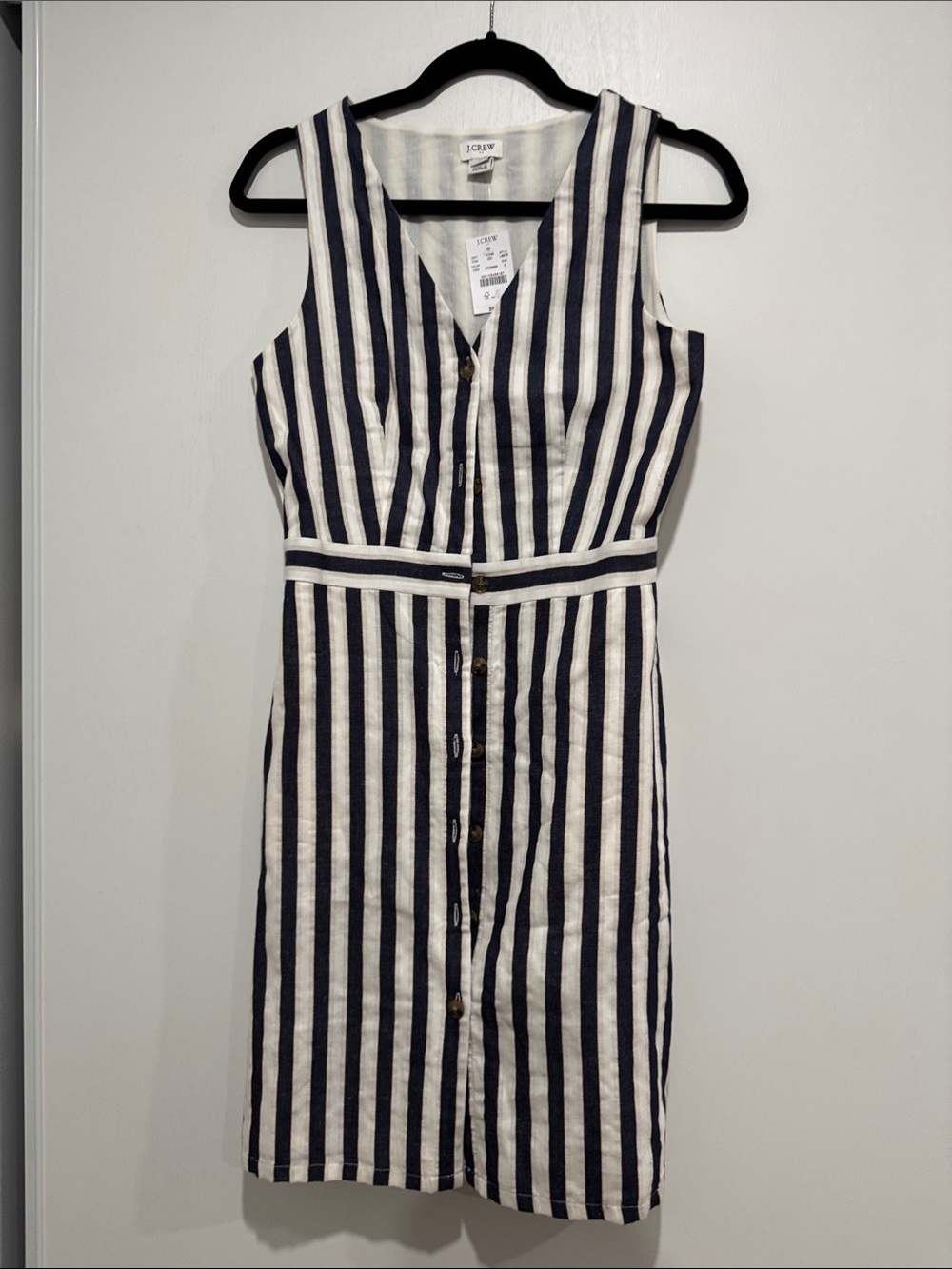 J. Crew Navy and White Striped Sleeveless Button-Front Midi Dress